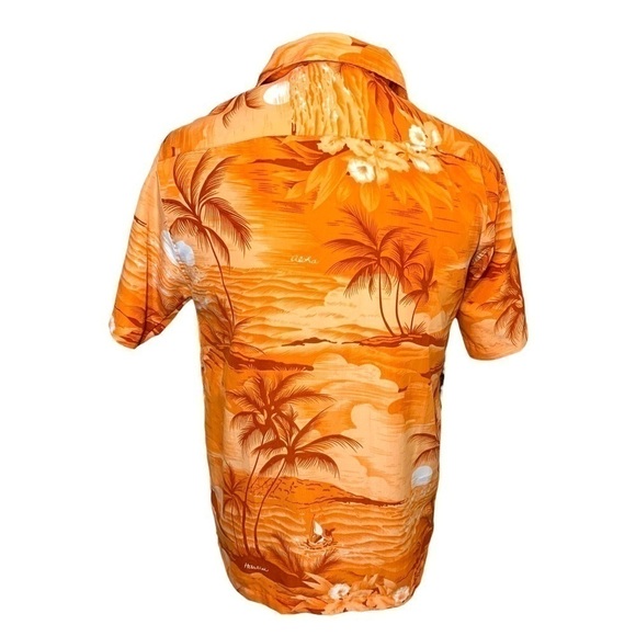 Maui Hawaii Vintage Orange Tropical Sunset Casual Button up Shirt Short Sleeve S - Picture 3 of 10